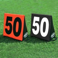 Fisher set of 11 Triangular Football Sideline Markers White Numbers on Black